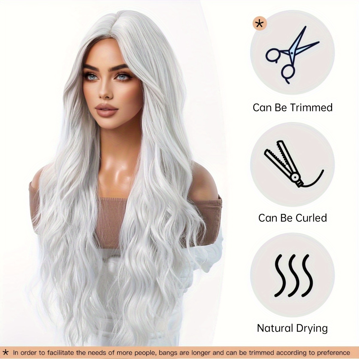 Hair Care Curly Hair - Anxin Brand Synthetic Fiber Wig: Silver-White