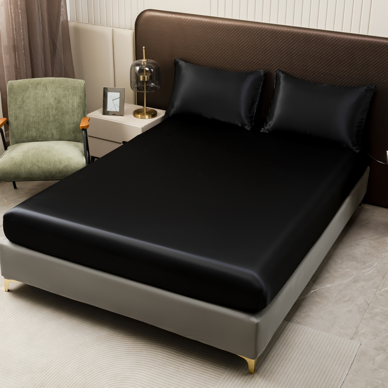 3Pcs Black Satin Fitted Sheet  - огляд і ціна Satin Pillowcase Silk